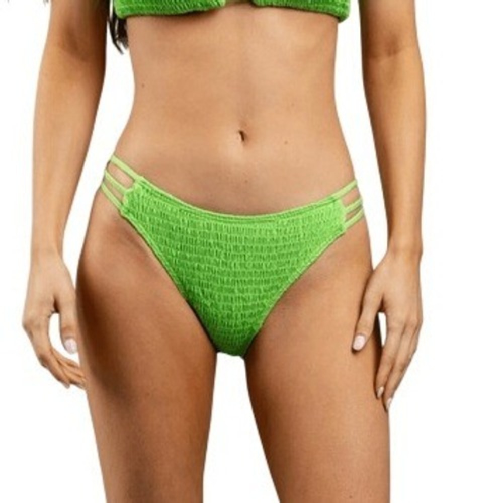 Shein Green Textured High Waisted Cheeky Bikini Swim Bottom XS Neoncore